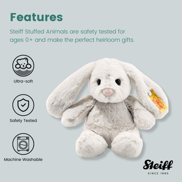 Steiff Hoppie Hase 18 cm hellgrau, Plüschtier Hase mit Schlappohren, Soft Cuddly Friends, flauschiges Stofftier zum Kuscheln - Image 3