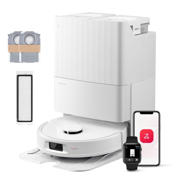 roborock Qrevo S5V Saugroboter mit Wischfunktion&Hebarem Wischmopp, 12.000Pa Saugkraft, Zero-Tangle System, Warmlufttrocknung, Intelligente Hindernisvermeidung, Multifunktions-Dockingstation (Schwarz)