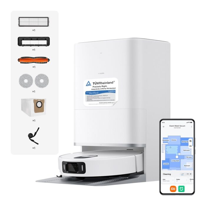 Xiaomi Robot Vacuum X20+ Saugroboter mit Absaugstation und 4L/4L Frisch- & Altwassertank - 2 rotierende, Auto-Trocknung Wischmops, Bis 280m² wischen, 6000Pa Saugkraft, LDS-Navigation, Alle Bodentypen
