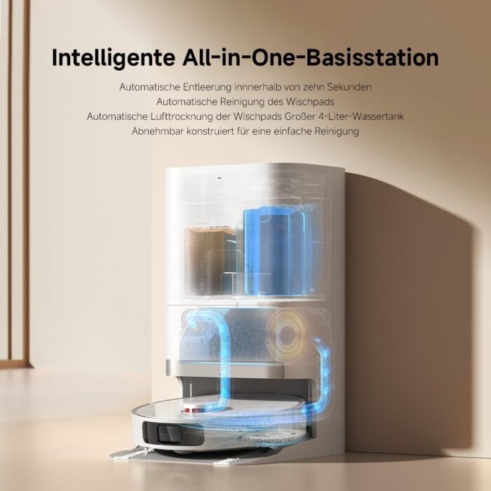 Xiaomi Robot Vacuum X20+ Saugroboter mit Absaugstation und 4L/4L Frisch- & Altwassertank - 2 rotierende, Auto-Trocknung Wischmops, Bis 280m² wischen, 6000Pa Saugkraft, LDS-Navigation, Alle Bodentypen