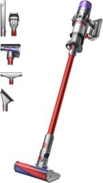 Dyson V11™ Fluffy kabelloser Staubsauger (Nickel/Rot) V11™ Fluffy kabelloser Staubsauger, 185 Airwatt, 60 Minuten Laufzeit, Haarentwirrungstechnologie, Hand- und Bodenstaubsauger