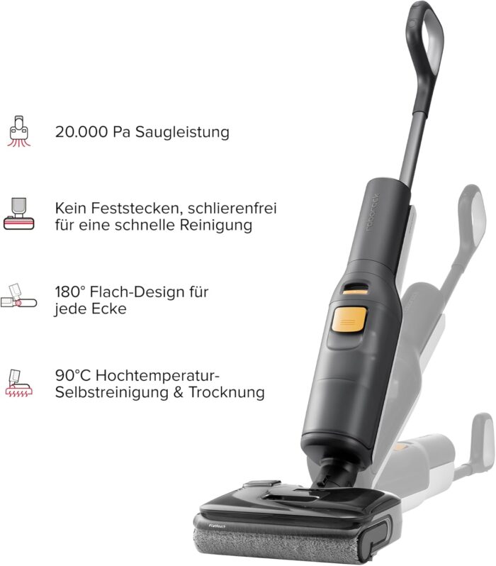 roborock F25 BX Nass Trockensauger, 180° Flach absenkbar, Kabelloser Staubsauger und Mopp in einem mit 20.000 Pa, 90°C Heißluft-Schnelltrocknen & Hochtemperatur-Selbstreinigung, kein Verheddern