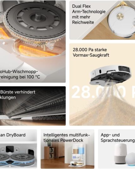 dreame L50 Ultra AE Saug- und Wischroboter Mit automatischer Entleerung und Wischmopp-Selbstreinigung bei 100 °C, 28.000 Pa Saugkraft, Hindernisvermeidung und 360°-Navigation