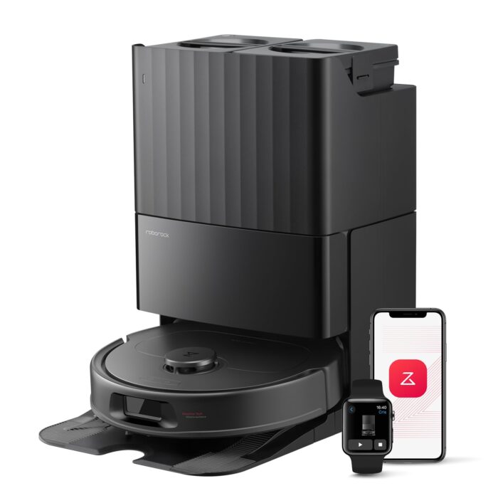 roborock Qrevo S5V Saugroboter mit Wischfunktion&Hebarem Wischmopp, 12.000Pa Saugkraft, Zero-Tangle System, Warmlufttrocknung, Intelligente Hindernisvermeidung, Multifunktions-Dockingstation (Schwarz)