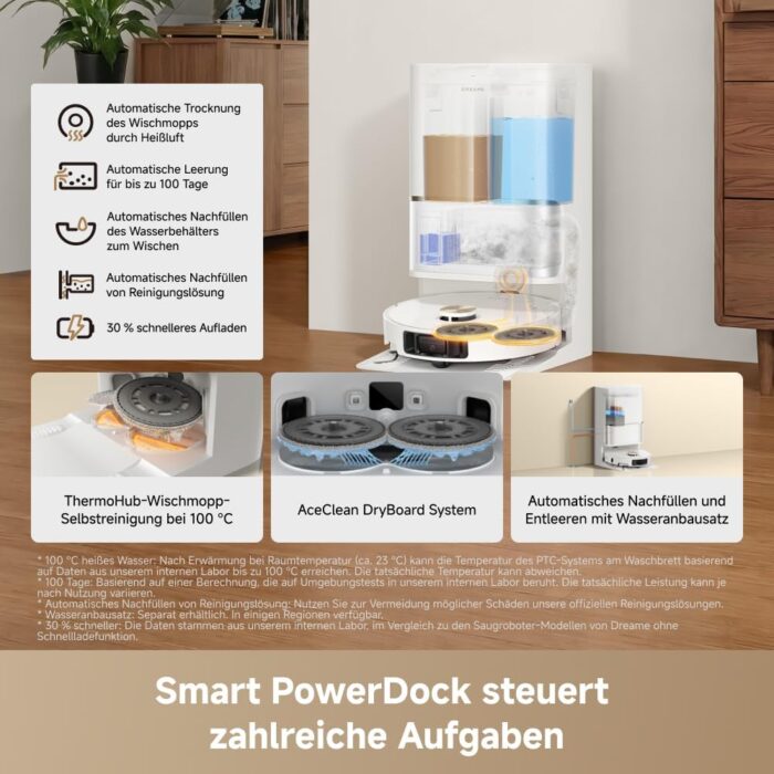 dreame L50 Ultra AE Saug- und Wischroboter Mit automatischer Entleerung und Wischmopp-Selbstreinigung bei 100 °C, 28.000 Pa Saugkraft, Hindernisvermeidung und 360°-Navigation