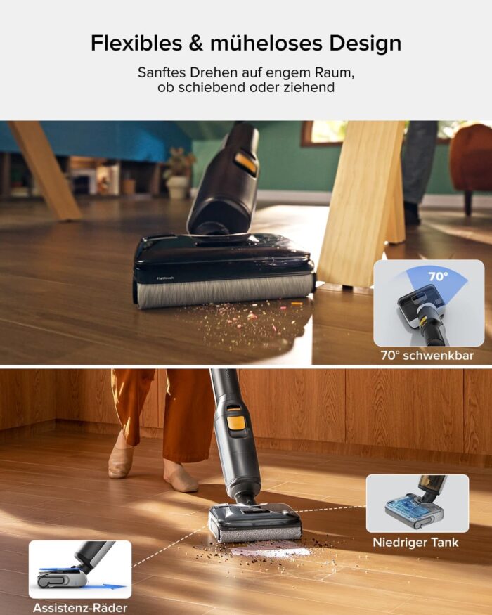 roborock F25 BX Nass Trockensauger, 180° Flach absenkbar, Kabelloser Staubsauger und Mopp in einem mit 20.000 Pa, 90°C Heißluft-Schnelltrocknen & Hochtemperatur-Selbstreinigung, kein Verheddern