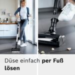 Bosch Akku-Staubsauger Unlimited 7 BSS711W, kabelloser Handstaubsauger, beutellos, Wechselakku, Knickrohr, Hygiene-Filter, 10 Jahre Motorgarantie, XXL-Polsterdüse, LED-Beleuchtung, Turbostufe, weiß