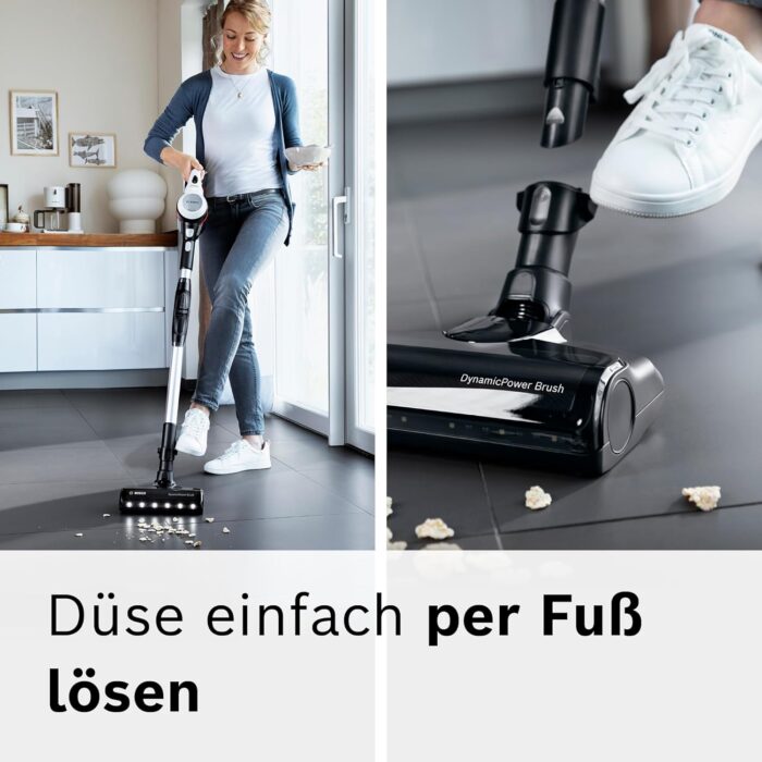 Bosch Akku-Staubsauger Unlimited 7 BSS711W, kabelloser Handstaubsauger, beutellos, Wechselakku, Knickrohr, Hygiene-Filter, 10 Jahre Motorgarantie, XXL-Polsterdüse, LED-Beleuchtung, Turbostufe, weiß