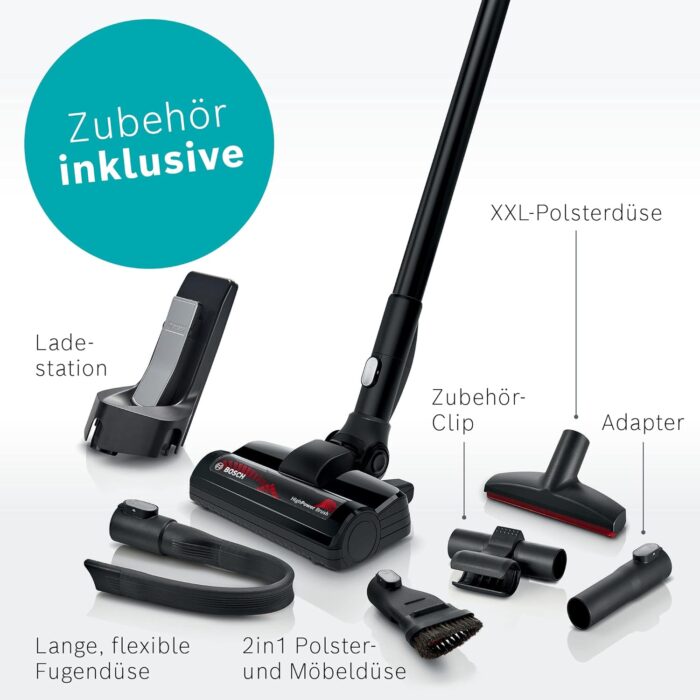 Bosch Akku-Staubsauger Unlimited Serie 8 ProPower BSS81POW1, kabelloser Handstaubsauger, beutellos, Hygiene-Filter, hohe Saugleistung, Lange Laufzeit, XXL-Polsterdüse, Fugendüse, schwarz