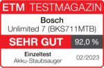Bosch Akku-Staubsauger Unlimited 7 BKS711MTB, kabelloser Handstaubsauger, beutellos, Wechselakku, Knickrohr, Hygiene-Filter, 10 Jahre Motorgarantie, Mini-Turbo-Düse, LED-Beleuchtung, Turbostufe, weiß