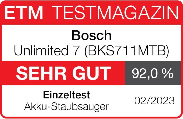 Bosch Akku-Staubsauger Unlimited 7 BKS711MTB, kabelloser Handstaubsauger, beutellos, Wechselakku, Knickrohr, Hygiene-Filter, 10 Jahre Motorgarantie, Mini-Turbo-Düse, LED-Beleuchtung, Turbostufe, weiß