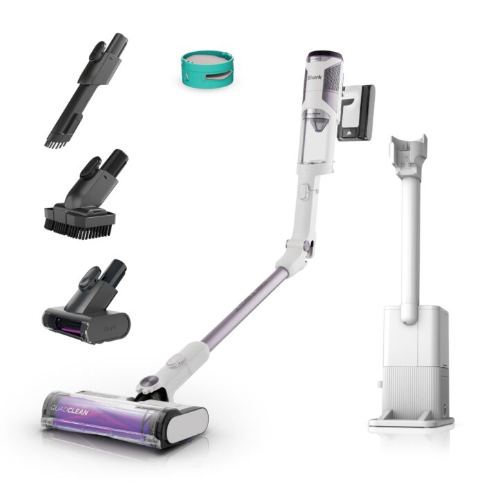 Shark Detect Basis Clean & Empty Akku-Staubsauger mit Absaugstation, bis 60 Min. Laufzeit, kabellos, für Tierhaare, Allergiker, Teppich & Hartböden, mit LED-Licht, 1 Aufsatz, weiß, IW3612AMZEU