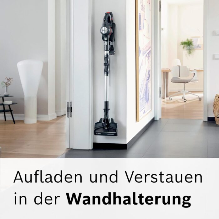 Bosch Akku-Staubsauger Unlimited 7 BCS711A, kabelloser Handstaubsauger, beutellos, Wechselakku, Knickrohr, Hygiene-Filter, 10 Jahre Motorgarantie, Fugendüse, LED-Beleuchtung, Turbostufe, grau