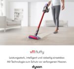 Dyson V11™ Fluffy kabelloser Staubsauger (Nickel/Rot) V11™ Fluffy kabelloser Staubsauger, 185 Airwatt, 60 Minuten Laufzeit, Haarentwirrungstechnologie, Hand- und Bodenstaubsauger