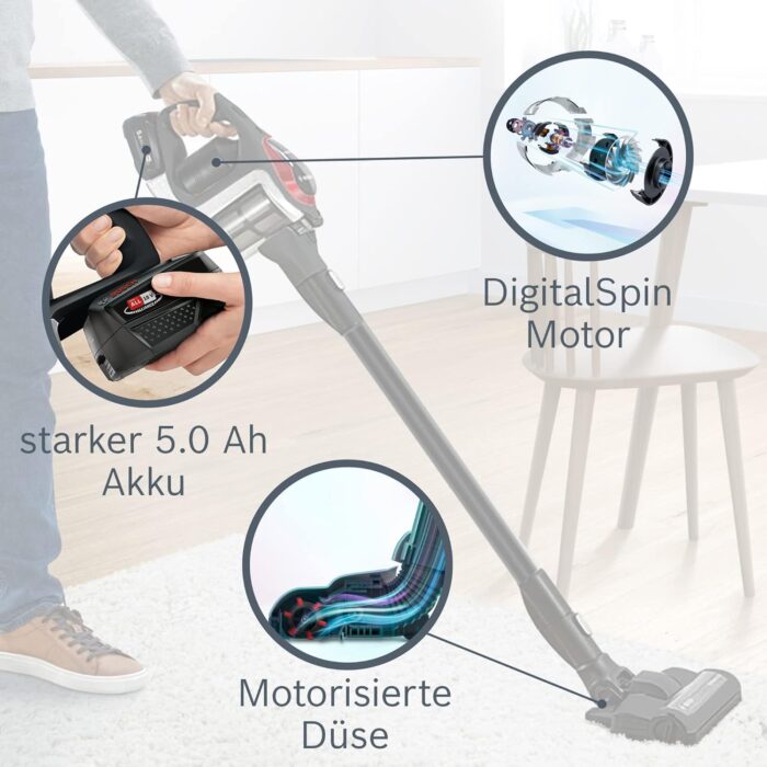 Bosch Akku-Staubsauger Unlimited Serie 8 ProPower BSS81POW1, kabelloser Handstaubsauger, beutellos, Hygiene-Filter, hohe Saugleistung, Lange Laufzeit, XXL-Polsterdüse, Fugendüse, schwarz