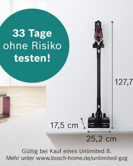 Bosch Akku-Staubsauger Unlimited Serie 8 ProPower BSS81POW1, kabelloser Handstaubsauger, beutellos, Hygiene-Filter, hohe Saugleistung, Lange Laufzeit, XXL-Polsterdüse, Fugendüse, schwarz