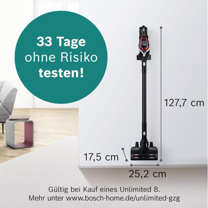 Bosch Akku-Staubsauger Unlimited Serie 8 ProPower BSS81POW1, kabelloser Handstaubsauger, beutellos, Hygiene-Filter, hohe Saugleistung, Lange Laufzeit, XXL-Polsterdüse, Fugendüse, schwarz