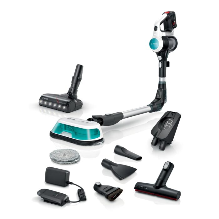 Bosch Akku-Staubsauger Unlimited 7 BKS711MTB, kabelloser Handstaubsauger, beutellos, Wechselakku, Knickrohr, Hygiene-Filter, 10 Jahre Motorgarantie, Mini-Turbo-Düse, LED-Beleuchtung, Turbostufe, weiß