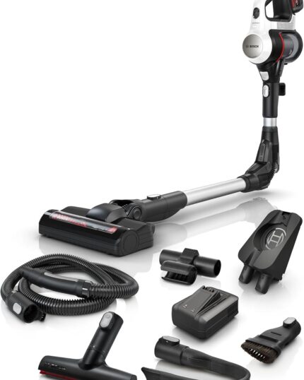 Bosch Akku-Staubsauger Unlimited 7 BSS715CARP, kabellos, Knickrohr, Hygiene-Filter, 10 Jahre Motorgarantie, 5.0 Ah Akku, Schnellladegerät, XXL-Polsterdüse, Turbostufe, Made in Germany, weiß