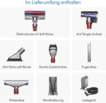 Dyson V11™ Fluffy kabelloser Staubsauger (Nickel/Rot) V11™ Fluffy kabelloser Staubsauger, 185 Airwatt, 60 Minuten Laufzeit, Haarentwirrungstechnologie, Hand- und Bodenstaubsauger