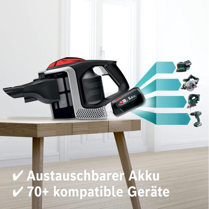 Bosch Akku-Staubsauger Unlimited Serie 8 ProPower BSS81POW1, kabelloser Handstaubsauger, beutellos, Hygiene-Filter, hohe Saugleistung, Lange Laufzeit, XXL-Polsterdüse, Fugendüse, schwarz