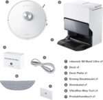 roborock S8 MaxV Ultra Saugroboter mit Wischfunktion&Hebarem Wischmopp, Umfangreiche Reinigung Durch die ausfahrbaren Seitenbürste, 10.000 Pa, 60 °C Heißwasser-Moppwäsche, All-in-One-Dock