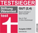 Bosch Akku-Staubsauger Unlimited 7 BSS715CARP, kabellos, Knickrohr, Hygiene-Filter, 10 Jahre Motorgarantie, 5.0 Ah Akku, Schnellladegerät, XXL-Polsterdüse, Turbostufe, Made in Germany, weiß