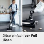 Bosch Akku-Staubsauger Unlimited 7 BCS711A, kabelloser Handstaubsauger, beutellos, Wechselakku, Knickrohr, Hygiene-Filter, 10 Jahre Motorgarantie, Fugendüse, LED-Beleuchtung, Turbostufe, grau