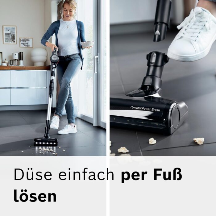 Bosch Akku-Staubsauger Unlimited 7 BCS711A, kabelloser Handstaubsauger, beutellos, Wechselakku, Knickrohr, Hygiene-Filter, 10 Jahre Motorgarantie, Fugendüse, LED-Beleuchtung, Turbostufe, grau