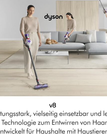 Dyson V8 Advanced Kabelloser Staubsauger, 130 AW, bis zu 40 Min Laufzeit, Motorbar mit Haarentwirrungstechnologie, entfernt Tierhaare, Hand- und Bodenstaubsauger