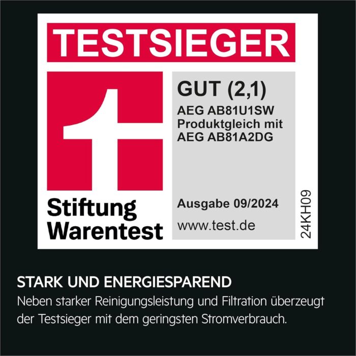 AEG Ultimate 8000 Staubsauger mit Beutel, Testsieger der Stiftung Warentest, hohe Saugleistung, Auto-Modus, Alle Böden, 48% Recyclingkunststoff, 3in1 Düse, HEPA-Filtration, 12m, LED-Licht, AB81U1SW