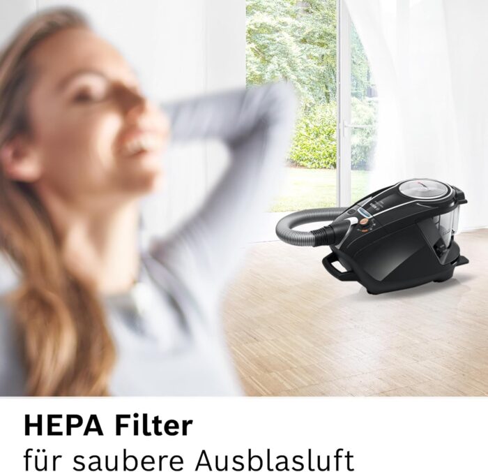 Bosch Staubsauger beutellos ProSilence Serie 8 BGS7MS64, Bodenstaubsauger, leise, Hygiene-Filter, Bodendüse für Parkett, Teppich, Fliesen, Starke Saugleistung, langes Kabel, 800 W, schwarz