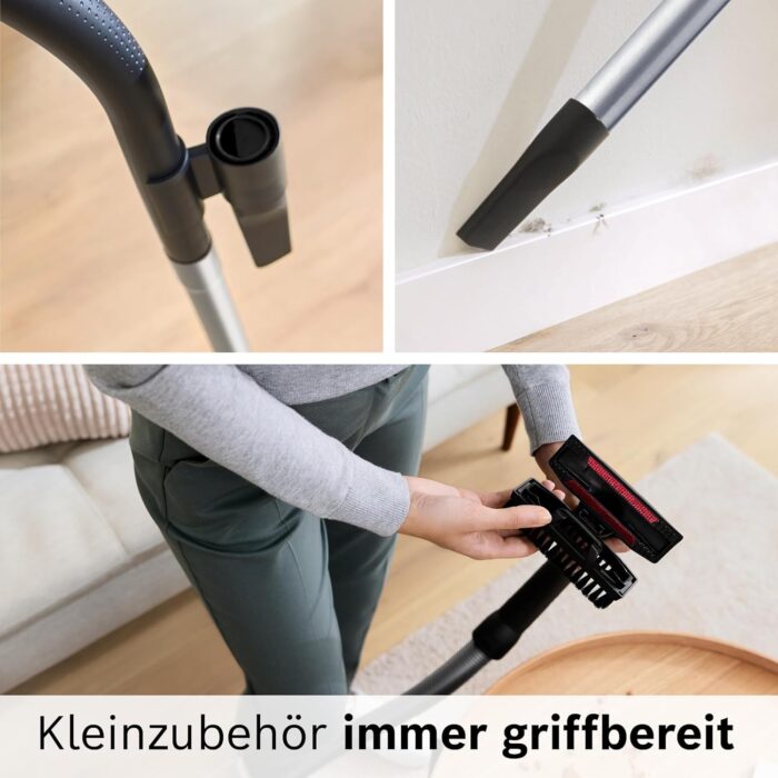 Bosch Staubsauger beutellos ProSilence Serie 8 BGS7MS64, Bodenstaubsauger, leise, Hygiene-Filter, Bodendüse für Parkett, Teppich, Fliesen, Starke Saugleistung, langes Kabel, 800 W, schwarz