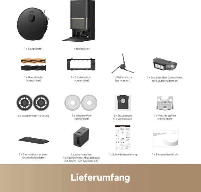 dreame L50s Pro Ultra Saugroboter mit Wischfunktion 100 Tage automatische Leerung, Mopp-Selbstreinigung bei hoher Hitze, 30.000 Pa Saugkraft, Ecken- und Kantenreinigung, Entwirrbürste