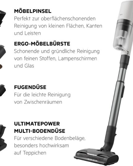 AEG Serie 8000 Akku Staubsauger, Kabellos, Alle Böden, AutoModus, bis zu 99% Staubaufnahme, bis zu 50 min Laufzeit, Einfache Handhabung, Entnehmbarer 25 V Akku, Zubehör, Weiß, AP82UB25SH