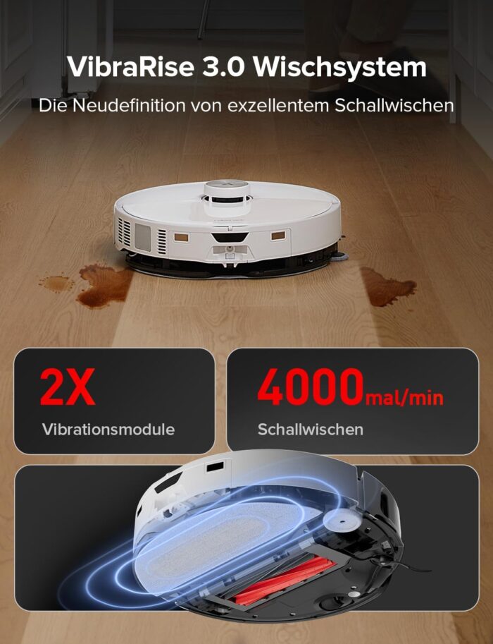 roborock S8 MaxV Ultra Saugroboter mit Wischfunktion&Hebarem Wischmopp, Umfangreiche Reinigung Durch die ausfahrbaren Seitenbürste, 10.000 Pa, 60 °C Heißwasser-Moppwäsche, All-in-One-Dock