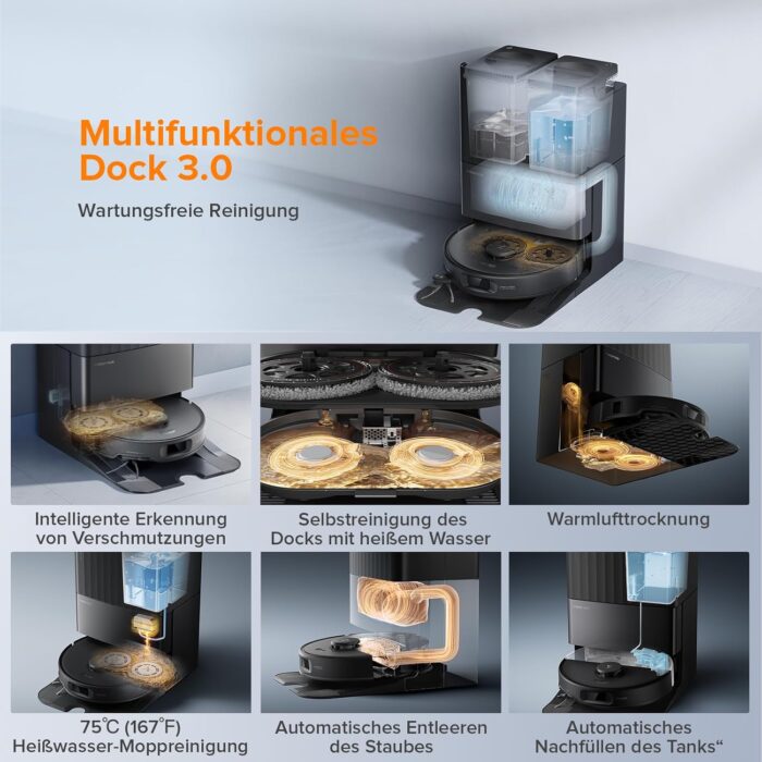 roborock Qrevo Edge S5A Saugroboter mit Wischfunktion,Dual Anti-Tangle-System,18.500Pa,FlexiArm Design Kantenreinigung, Hebarem Wischmopp,75℃ Heißwasser-Moppwäsche (Schwarz)