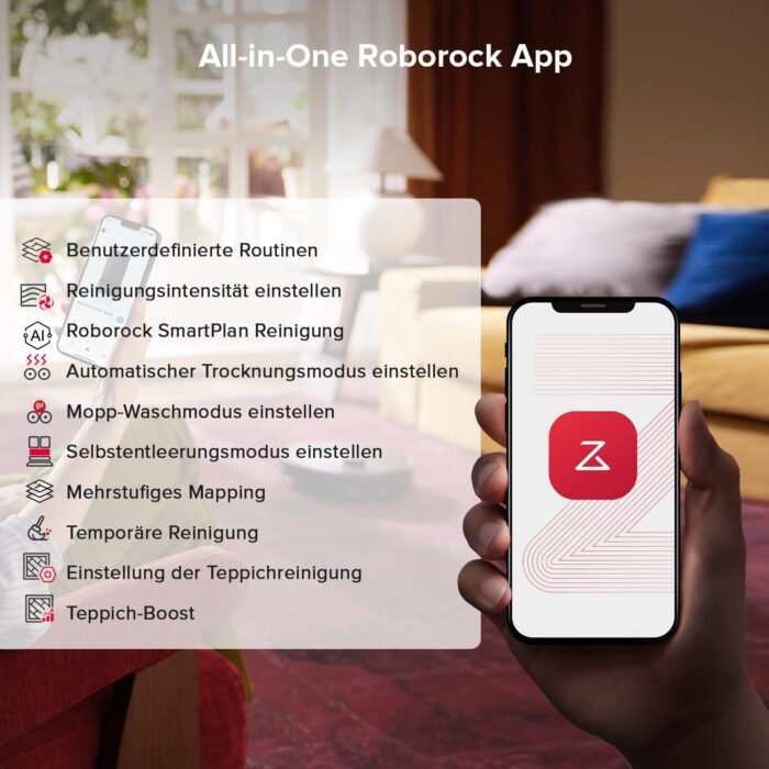 roborock Qrevo S5V Saugroboter mit Wischfunktion&Hebarem Wischmopp, 12.000Pa Saugkraft, Zero-Tangle System, Warmlufttrocknung, Intelligente Hindernisvermeidung, Multifunktions-Dockingstation (Schwarz)