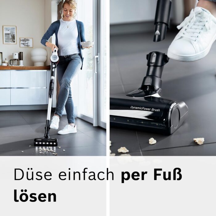 Bosch Akku-Staubsauger Unlimited 7 BKS711MTB, kabelloser Handstaubsauger, beutellos, Wechselakku, Knickrohr, Hygiene-Filter, 10 Jahre Motorgarantie, Mini-Turbo-Düse, LED-Beleuchtung, Turbostufe, weiß