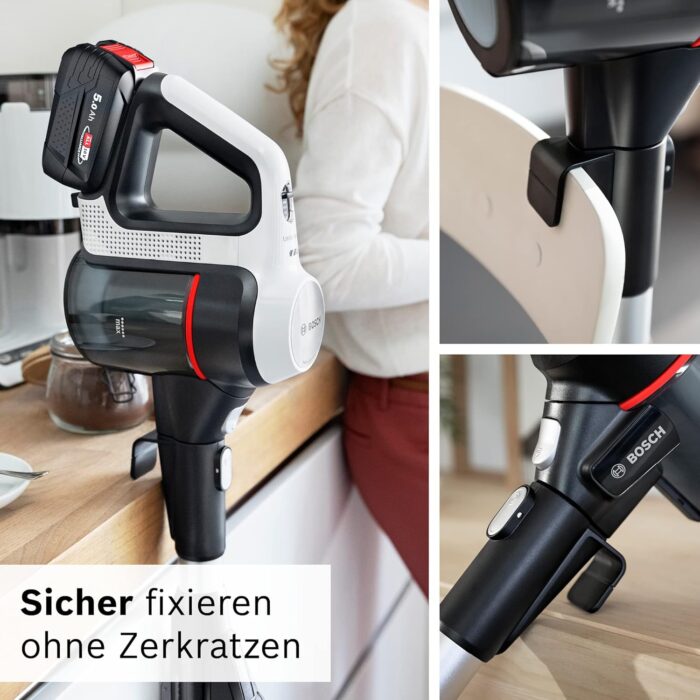 Bosch Akku-Staubsauger Unlimited 7 BSS715CARP, kabellos, Knickrohr, Hygiene-Filter, 10 Jahre Motorgarantie, 5.0 Ah Akku, Schnellladegerät, XXL-Polsterdüse, Turbostufe, Made in Germany, weiß