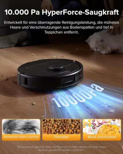 roborock QV 35S-Set Saugroboter mit Wischfunktion, 10.000 Pa HyperForce Saugkraft, Anti-Tangle-Bürsten, Anhebbare Schleudermopps, Intelligente Hindernisvermeidung, All-in-One Dock (Schwarz)