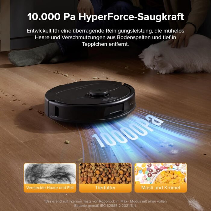 roborock QV 35S-Set Saugroboter mit Wischfunktion, 10.000 Pa HyperForce Saugkraft, Anti-Tangle-Bürsten, Anhebbare Schleudermopps, Intelligente Hindernisvermeidung, All-in-One Dock (Schwarz)