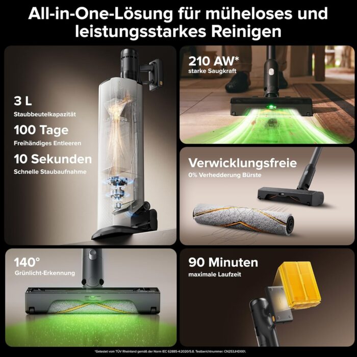 roborock H60 Hub Ultra Akku Staubsauger mit Absaugstation, 210AW kraftvolle Saugleistung, 90 Min. maximale Laufzeit, Staubsauger kabellos, Anti-Tangle Bürste für Teppiche, Hartböden, Tierhaare, Auto