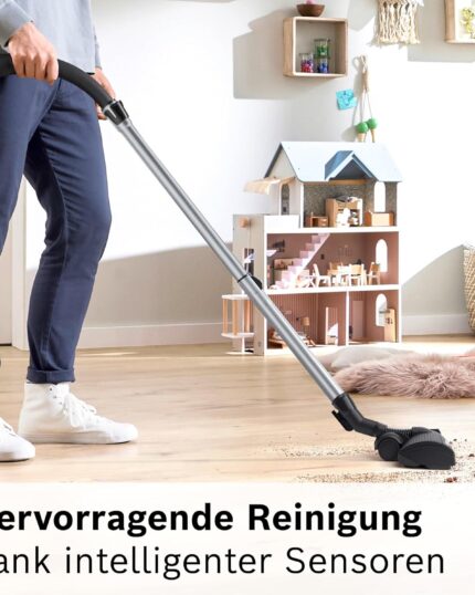 Bosch Staubsauger beutellos ProSilence Serie 8 BGS7MS64, Bodenstaubsauger, leise, Hygiene-Filter, Bodendüse für Parkett, Teppich, Fliesen, Starke Saugleistung, langes Kabel, 800 W, schwarz