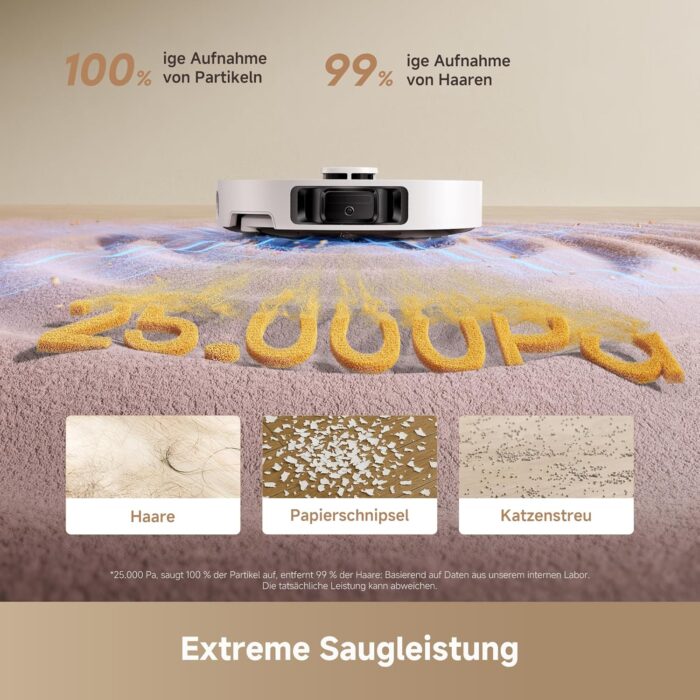 DREAME L10s Ultra Gen 3 Kit staubsauger mit wischfunktion mit einer Saugkraft von 25.000 Pa, Seitenbürste und Mopp ausfahrbar, selbstreinigende All-in-One-Dockingstation, Steuerung per App und Sprache