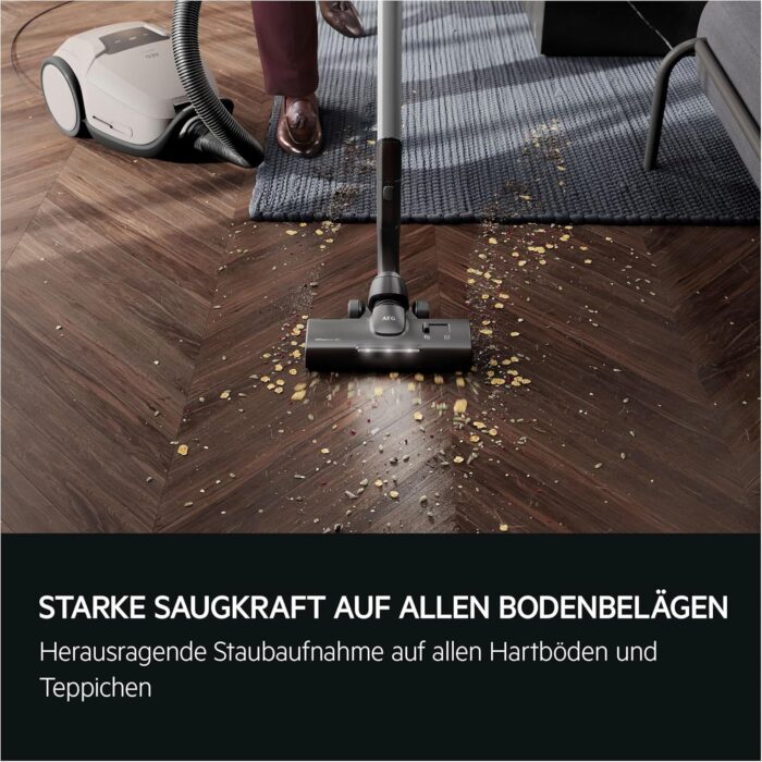 AEG Ultimate 8000 Staubsauger mit Beutel, Testsieger der Stiftung Warentest, hohe Saugleistung, Auto-Modus, Alle Böden, 48% Recyclingkunststoff, 3in1 Düse, HEPA-Filtration, 12m, LED-Licht, AB81U1SW