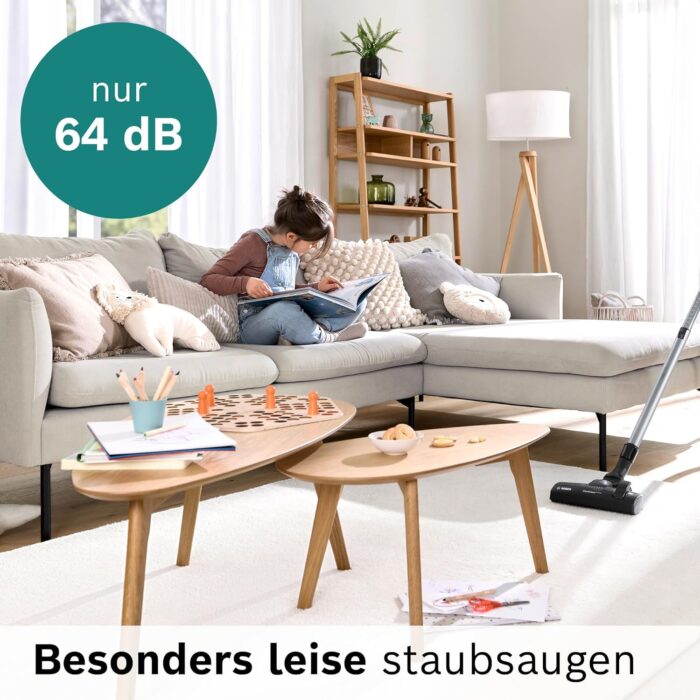 Bosch Staubsauger beutellos ProSilence Serie 8 BGS7MS64, Bodenstaubsauger, leise, Hygiene-Filter, Bodendüse für Parkett, Teppich, Fliesen, Starke Saugleistung, langes Kabel, 800 W, schwarz