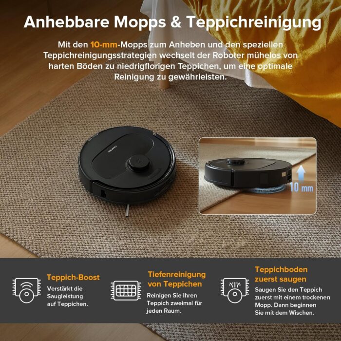 roborock Qrevo Serie Saugroboter mit Wischfunktion&Hebarem Wischmopp, 8000Pa Saugkraft(verbessert von Qrevo S), Anti-Verfilzungs-Seitenbürste, Hindernisvermeidung, All-in-One Dock, Schwarz(QV 35A)