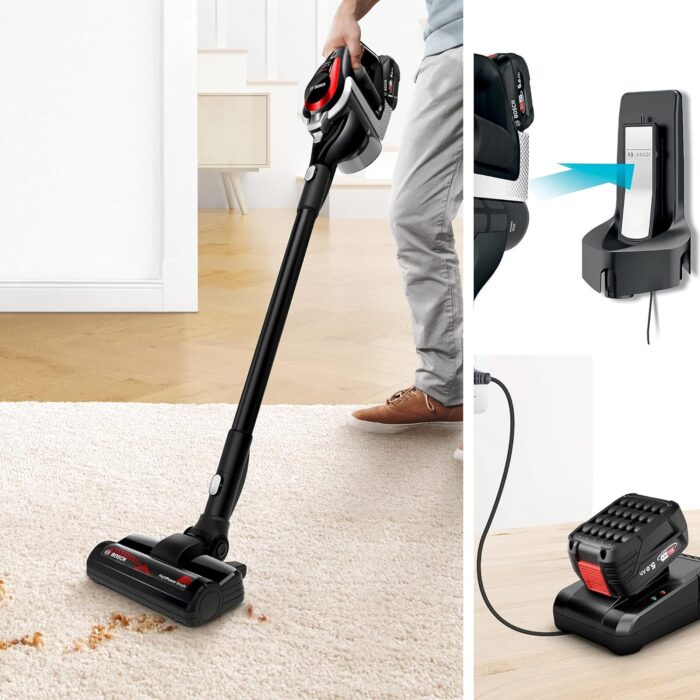 Bosch Akku-Staubsauger Unlimited Serie 8 ProPower BSS81POW1, kabelloser Handstaubsauger, beutellos, Hygiene-Filter, hohe Saugleistung, Lange Laufzeit, XXL-Polsterdüse, Fugendüse, schwarz
