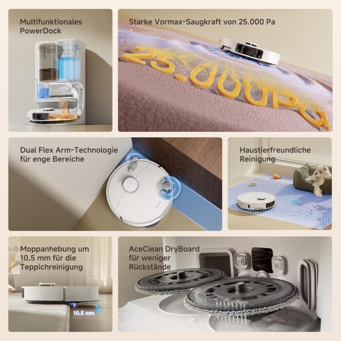 DREAME L10s Ultra Gen 3 Kit staubsauger mit wischfunktion mit einer Saugkraft von 25.000 Pa, Seitenbürste und Mopp ausfahrbar, selbstreinigende All-in-One-Dockingstation, Steuerung per App und Sprache